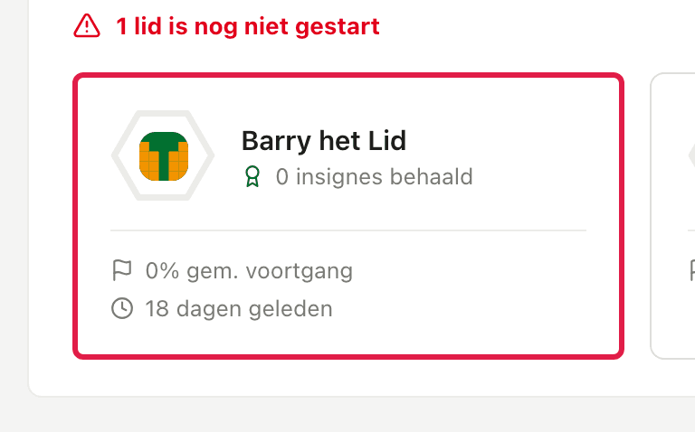 Pagina Leden, lid Barry het Lid gemarkeerd.