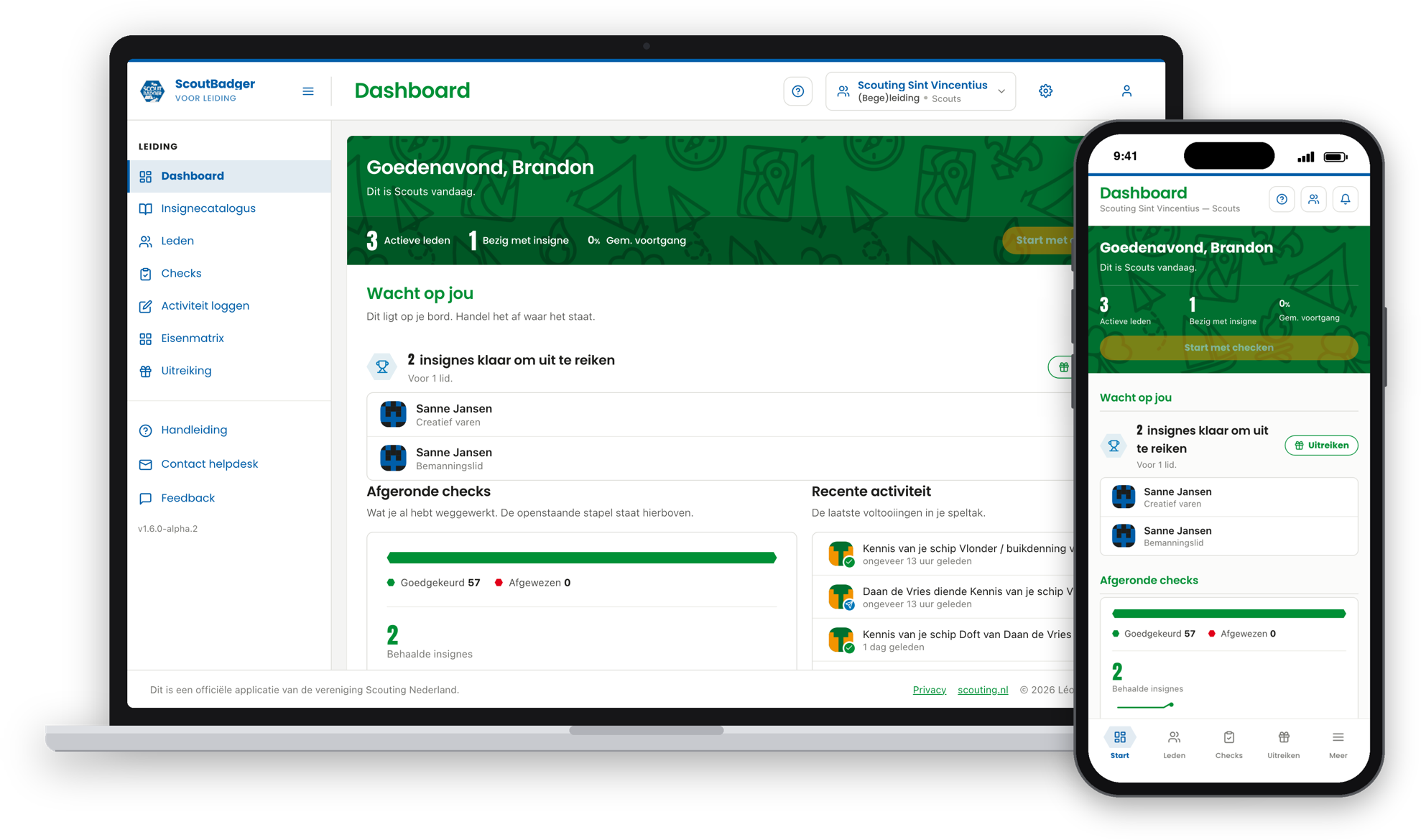 ScoutBadger voor leiding op een laptop en een telefoon