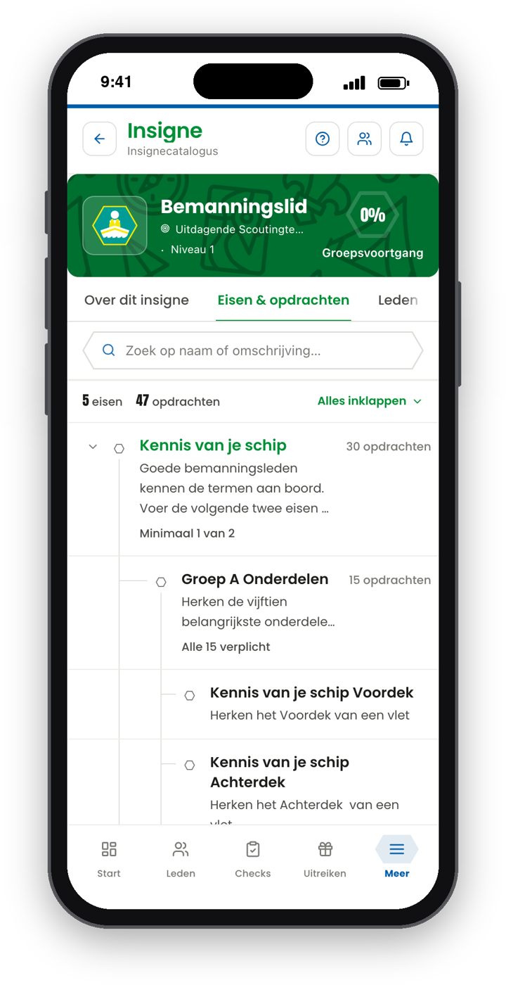 De eisen en opdrachten van een insigne, op een telefoon